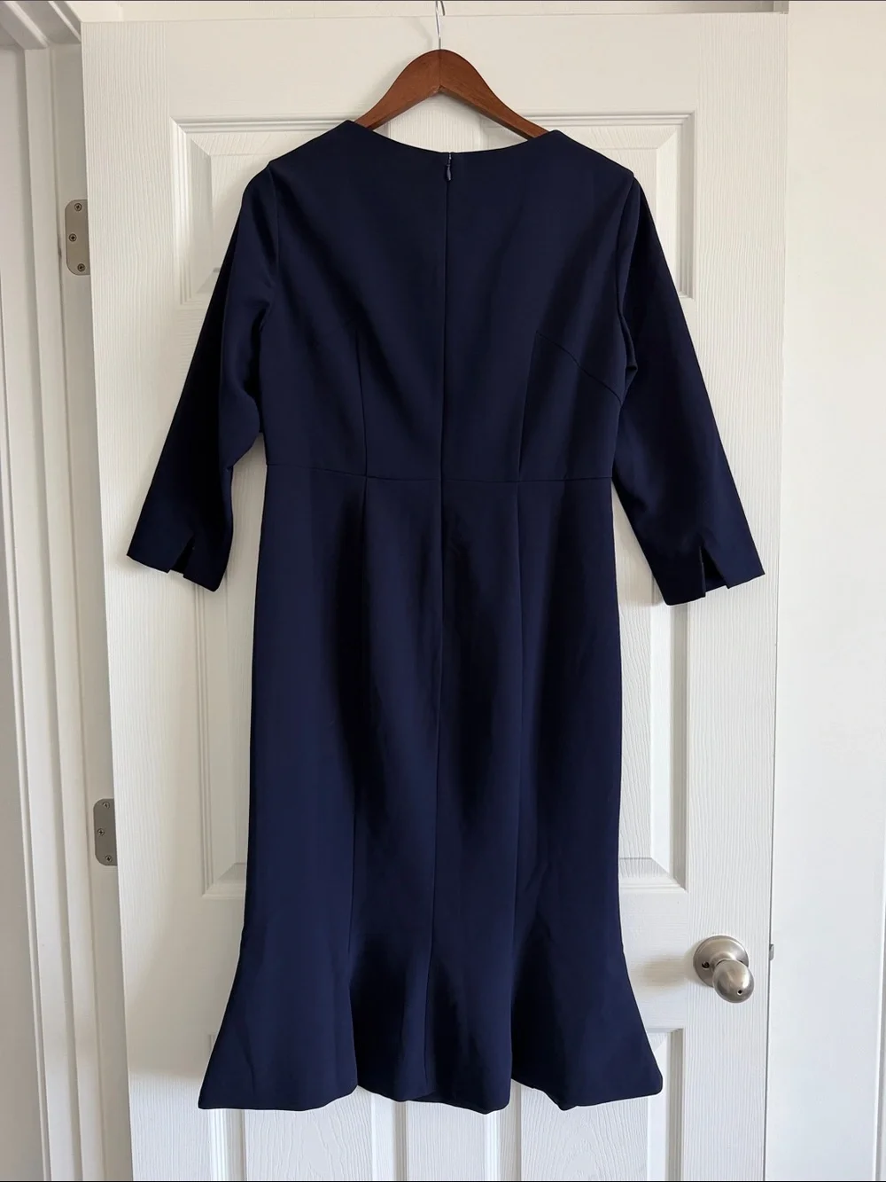 Boden Navy Blue Fit Flare Midi Dress 3/4 Sleeve Work Career Size 8L Long